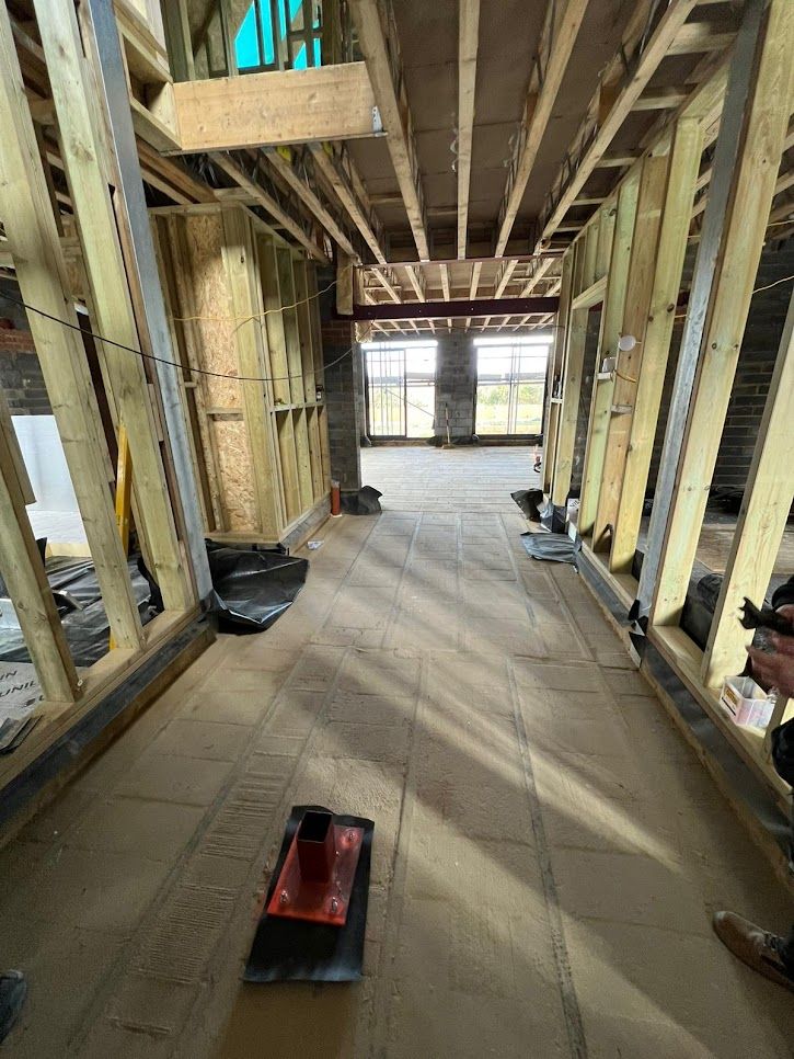Internal timber frame hallway during first fix construction stage